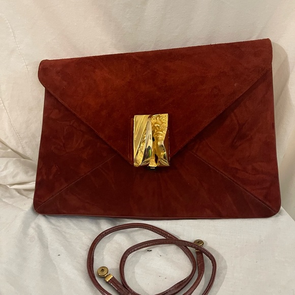 Elegant Suede Clutch with Gold Accent - Picture 7 of 7